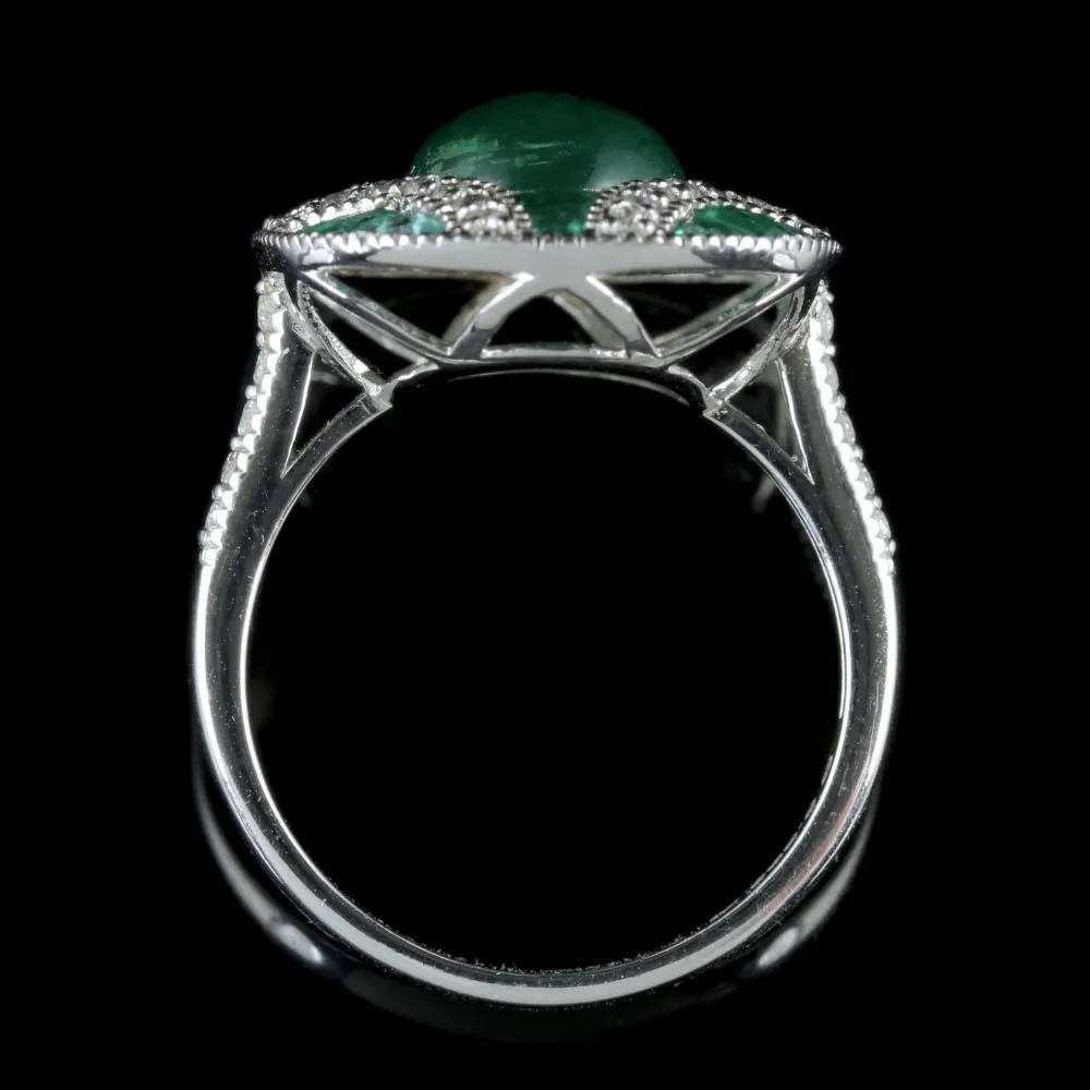 Emerald Diamond Cluster Ring 18Ct White Gold