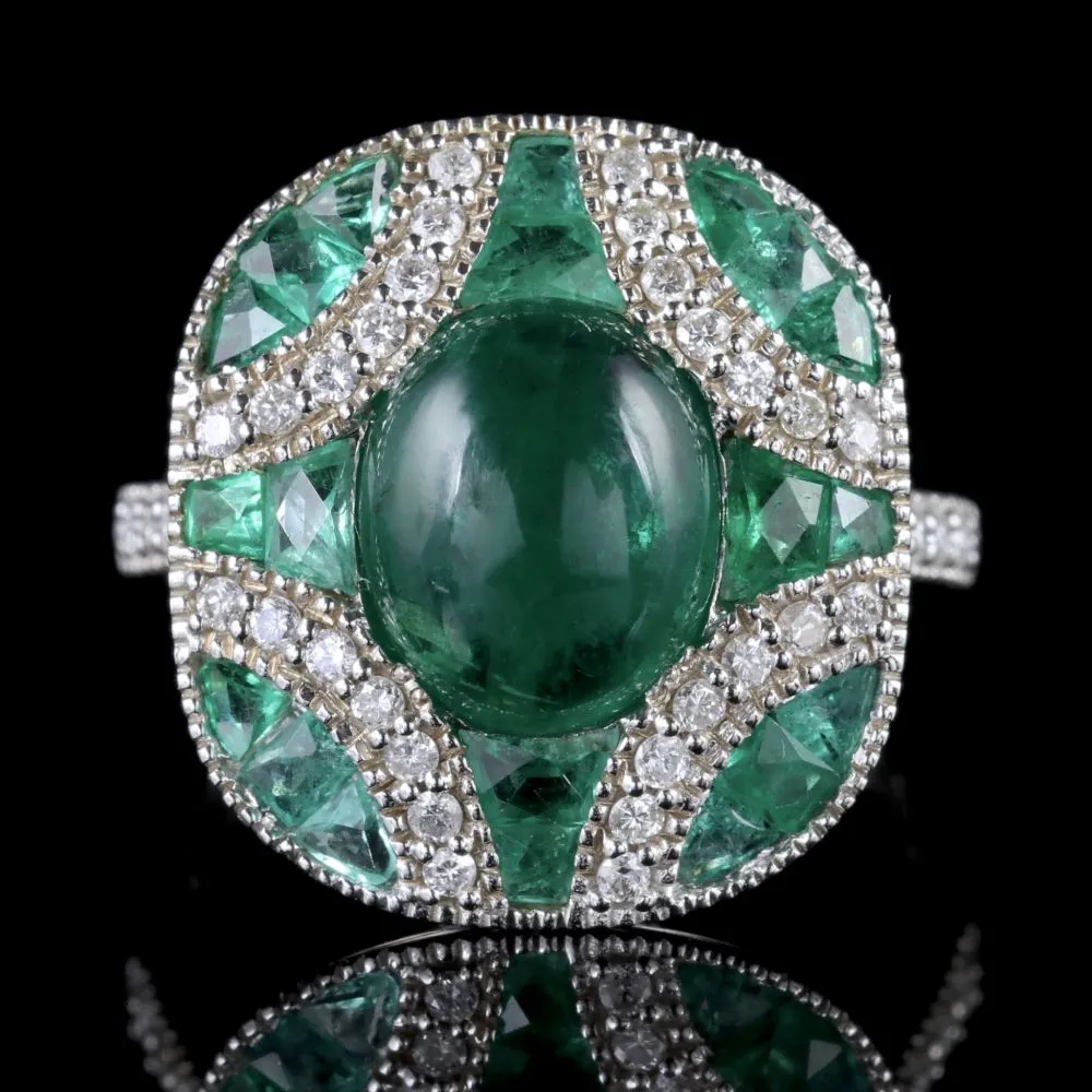 Emerald Diamond Cluster Ring 18Ct White Gold