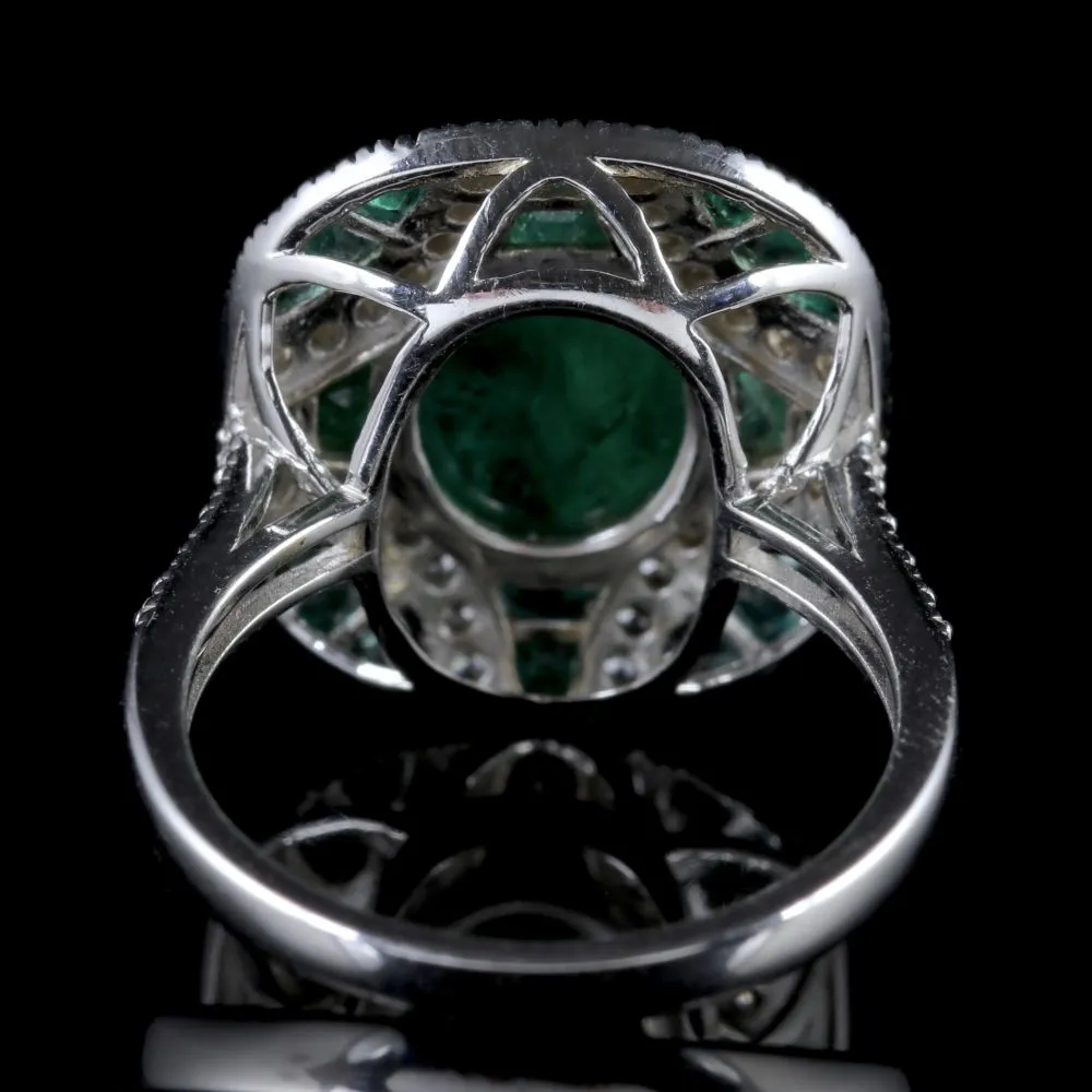 Emerald Diamond Cluster Ring 18Ct White Gold