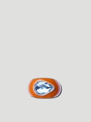 Enamel Teardrop Ring with Blue Topaz