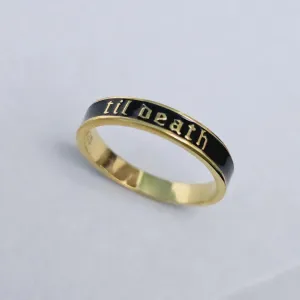 Engraved 'Til Death' Black Enamel Band Ring  Unique Couple's Jewelry Gift for Men, Perfect for Valentine's Day