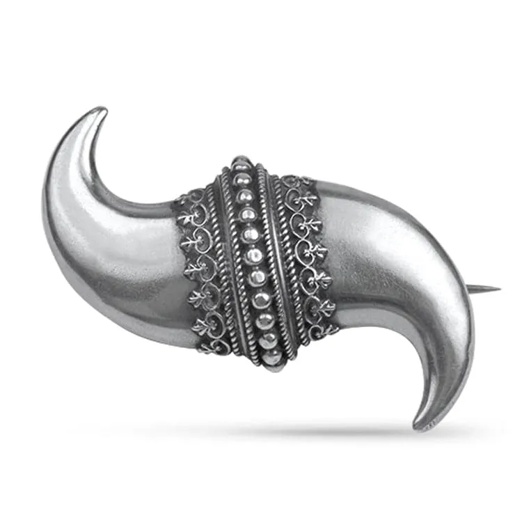 Estate Victorian Etruscan Revival Double Horn Brooch