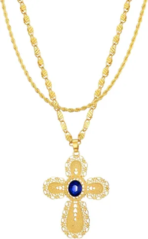 Ethiopian Cross Necklace 24K Gold Plated Pendant Habesha Jewelry for Women Coptic Crosses Jewelry