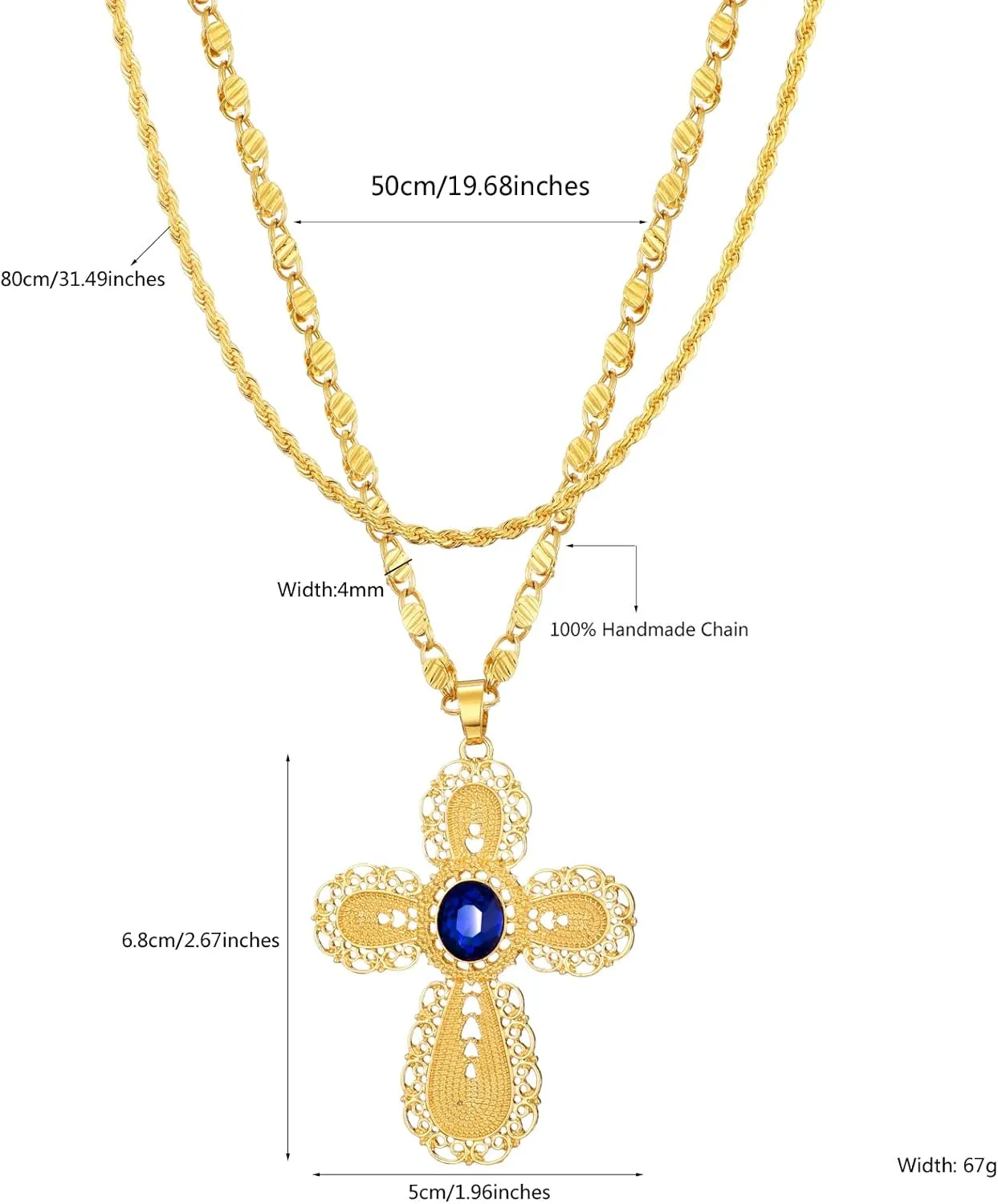 Ethiopian Cross Necklace 24K Gold Plated Pendant Habesha Jewelry for Women Coptic Crosses Jewelry