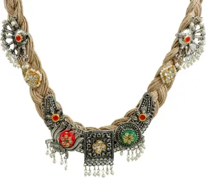 Ethnic Bohemian Indian Traditional Afghani Statement Jute Thread Silver Oxidized Handmade Gypsy Choker Necklace Jewelry