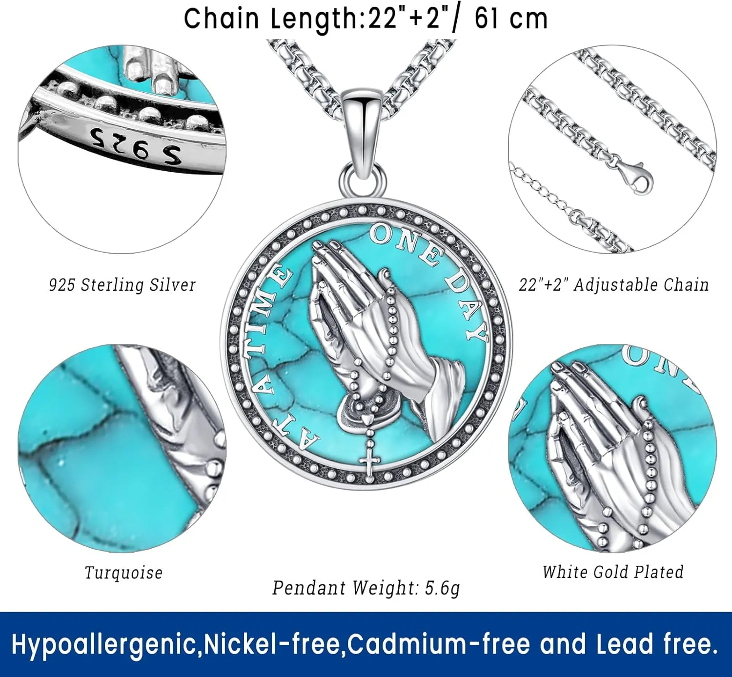 Eusense St Michael Necklace for Men Women Gold Sterling Silver 925 Saint Christopher Pendant Virgin Mary Miraculous Medalla de Praying Hand San Benito Benedict Jewelry