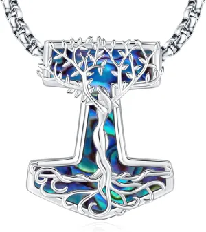 Eusense Viking Jewelry for Men Women Sterling Silver 925 Mjolnir Thors Hammer Pendant Celtic Cross Necklace Wolf Odin Raven Freya Goddess Norse Pagan Compass Vegvisir Yggdrasil Nordic Viking Necklaces Gifts