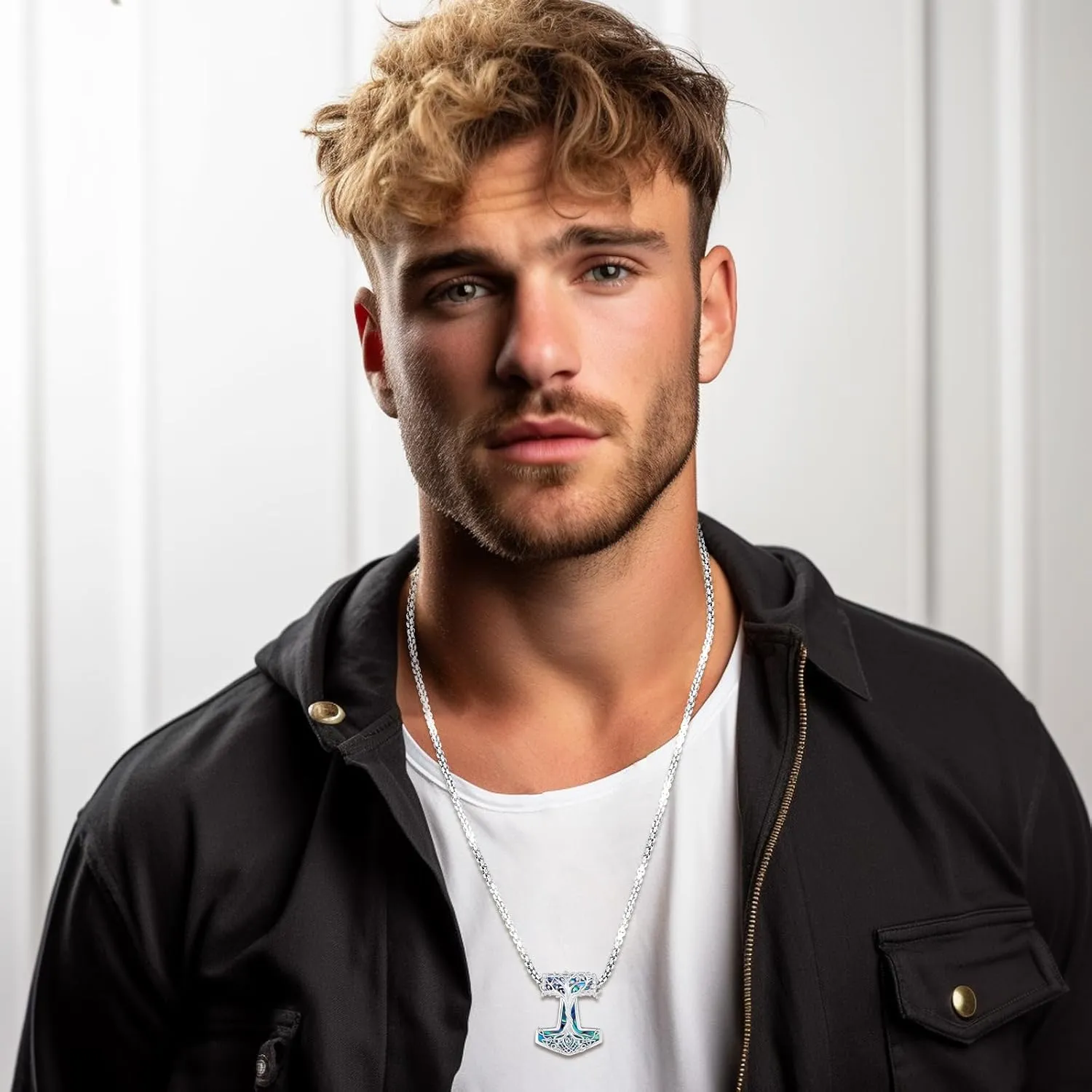 Eusense Viking Jewelry for Men Women Sterling Silver 925 Mjolnir Thors Hammer Pendant Celtic Cross Necklace Wolf Odin Raven Freya Goddess Norse Pagan Compass Vegvisir Yggdrasil Nordic Viking Necklaces Gifts