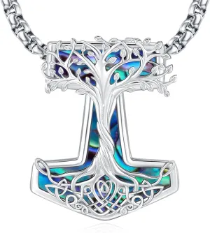 Eusense Viking Jewelry for Men Women Sterling Silver 925 Mjolnir Thors Hammer Pendant Celtic Cross Necklace Wolf Odin Raven Freya Goddess Norse Pagan Compass Vegvisir Yggdrasil Nordic Viking Necklaces Gifts