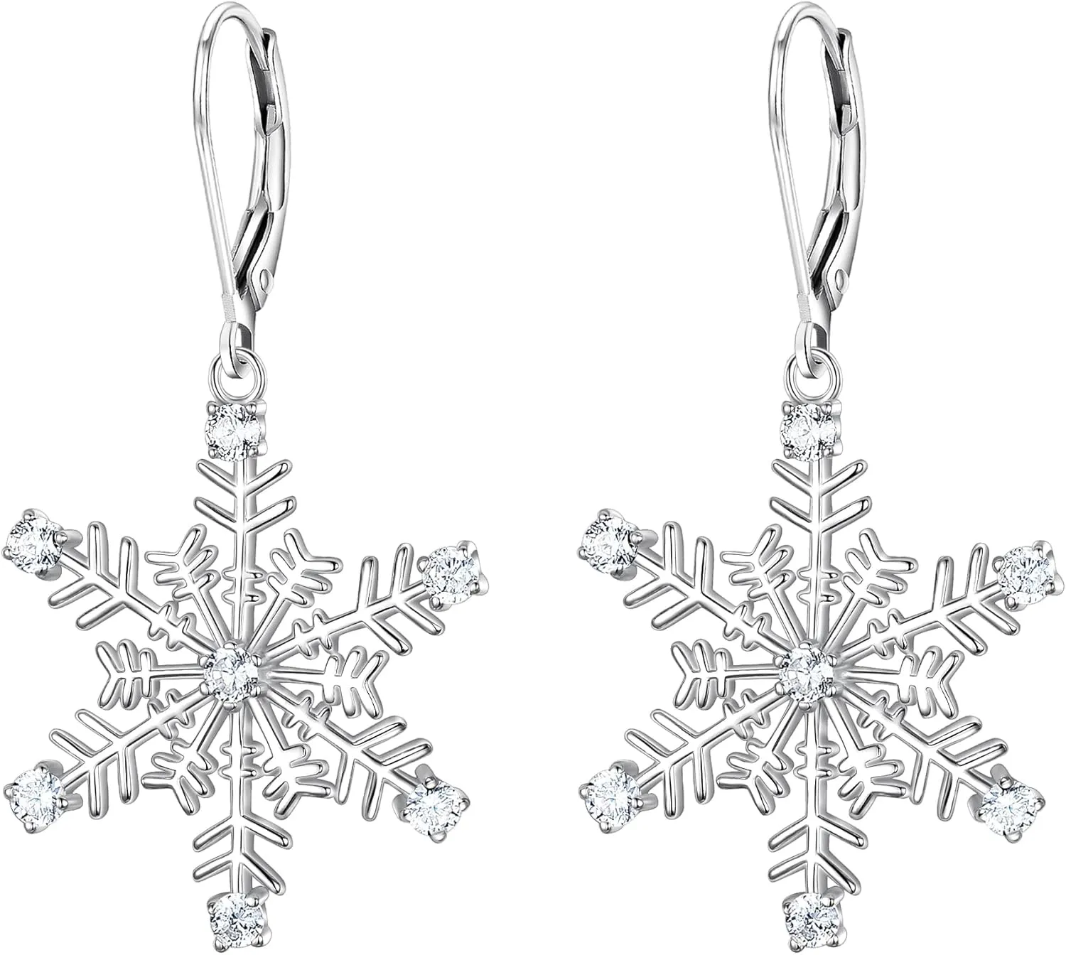 EVER FAITH 925 Sterling Silver Clear Cubic Zirconia Ear Accessories Jewelry Winter Snowflake Earrings for Women