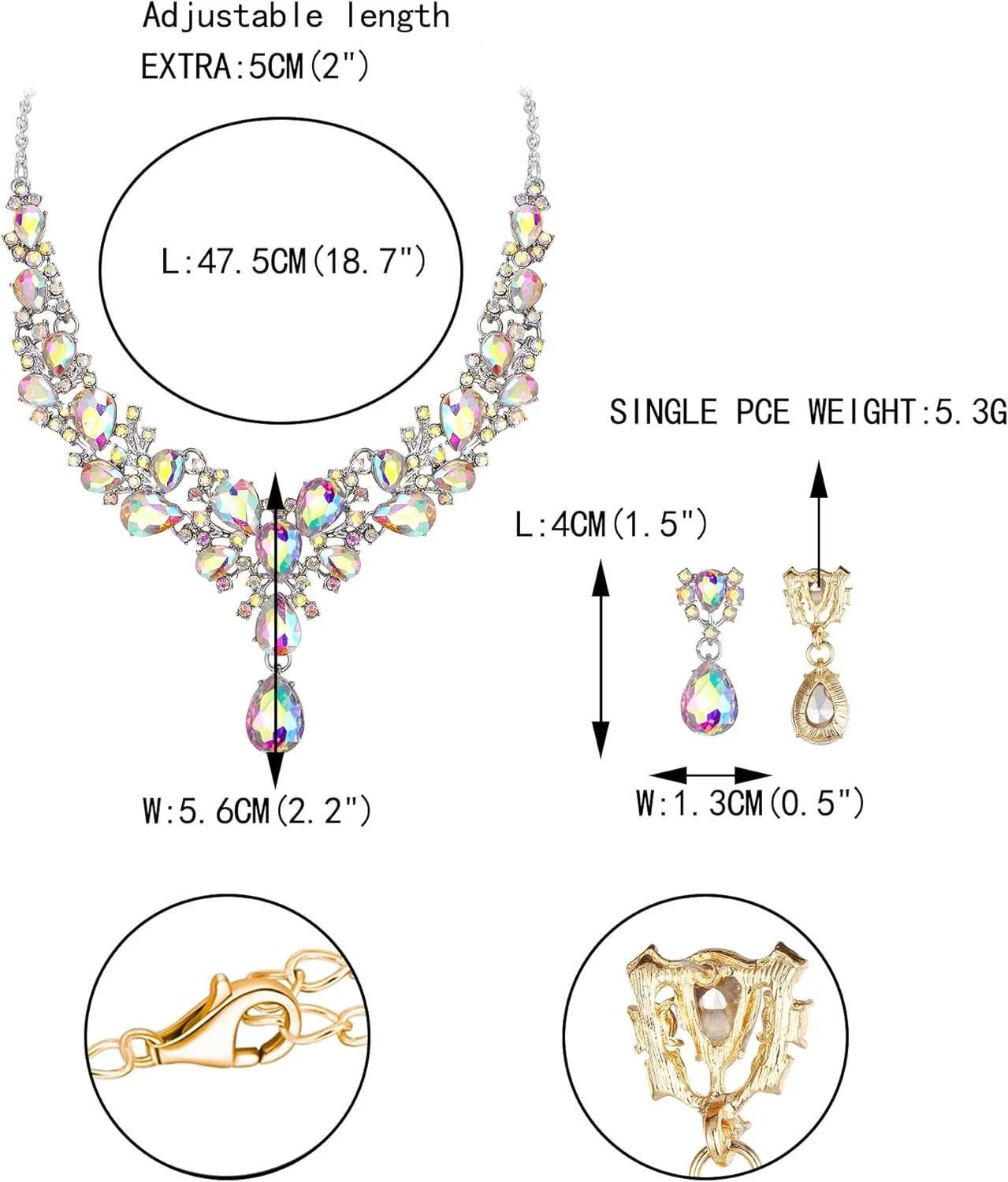 EVER FAITH Austrian Crystal Bridal Bridesmaid Jewelry Set, Elegant Flower Cluster Water Drop Statement Necklace Dangle Earrings Set for Women