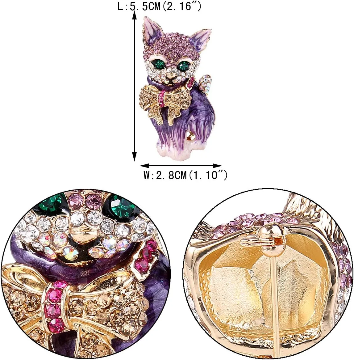 EVER FAITH Austrian Crystal Lovely Plump 3D Bowknot Cat Brooch Enamel Pet Animal Kitten Brooches Dress Suit Sweater Scarves Accessoriesfor Women