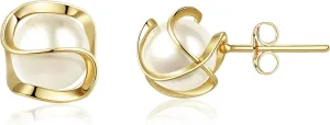 EVER FAITH Fashion 14K Gold Plated Caged Faux Pearl Stud Earrings Hypoallergenic Wedding Anniversary Prom Birthday Jewelry Gifts for Women