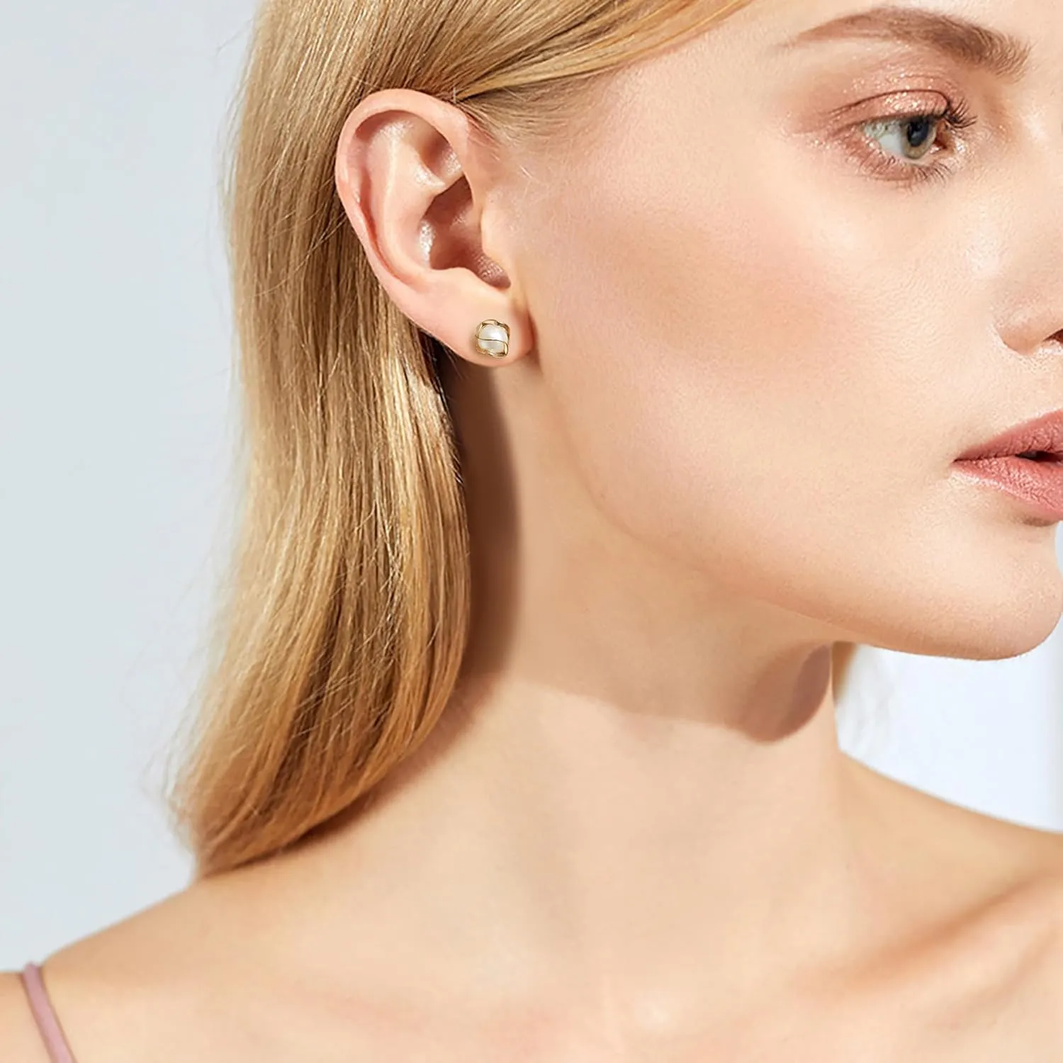 EVER FAITH Fashion 14K Gold Plated Caged Faux Pearl Stud Earrings Hypoallergenic Wedding Anniversary Prom Birthday Jewelry Gifts for Women