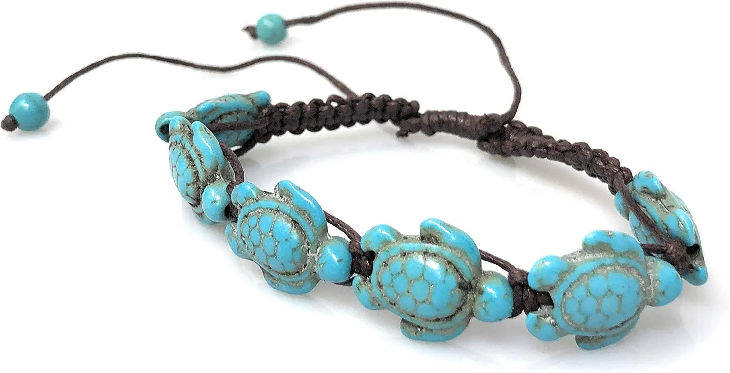 Exotic & Trendy Jewelry, Books and More Turtle Hemp Bracelet-Black Bracelet with Turtle in Turquoise Color-Hawaiian Sea Turtle Bracelet-Hemp Bracelet