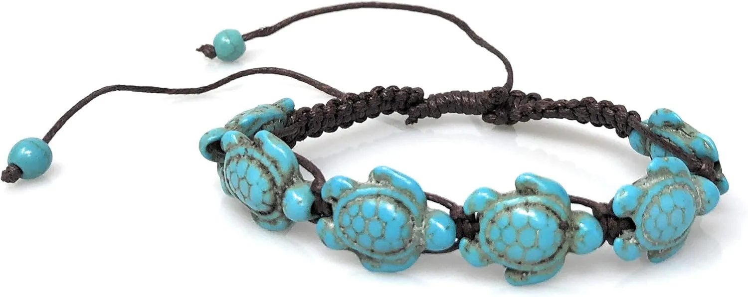 Exotic & Trendy Jewelry, Books and More Turtle Hemp Bracelet-Black Bracelet with Turtle in Turquoise Color-Hawaiian Sea Turtle Bracelet-Hemp Bracelet