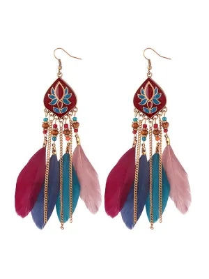 Exotic Feather Tassel Earrings