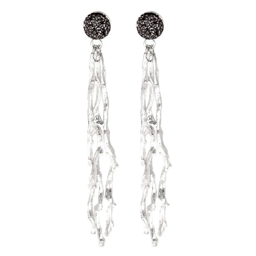 Exotic Palm Comb Earrings With Druzy