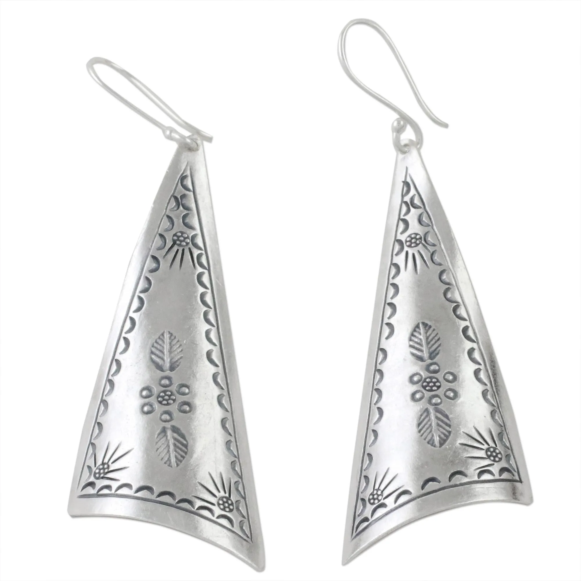 Exotic Triangles Triangular Karen Silver Dangle Earrings from Thailand