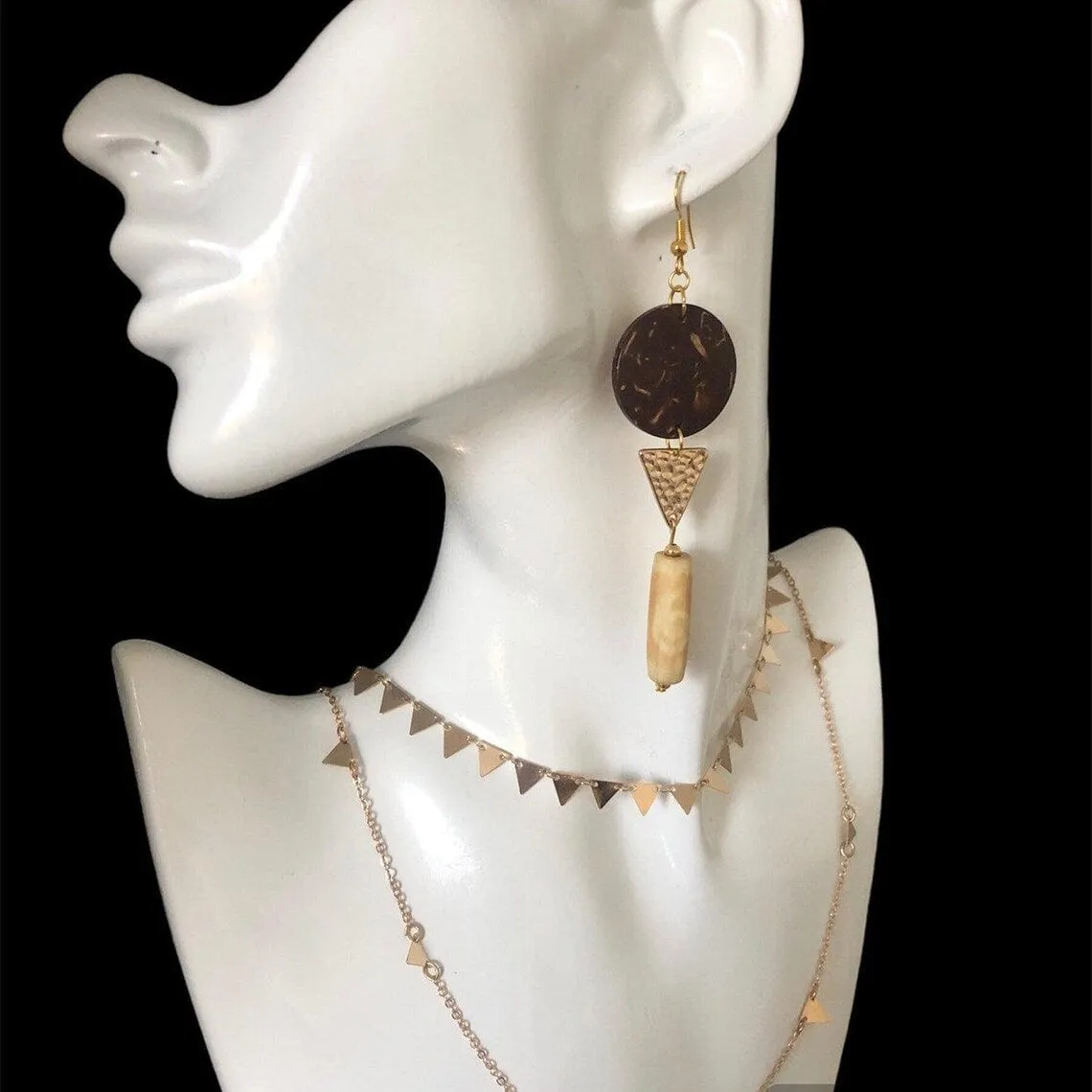 Exotic Wood Gold Plated Dangle Earrings