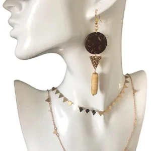 Exotic Wood Gold Plated Dangle Earrings