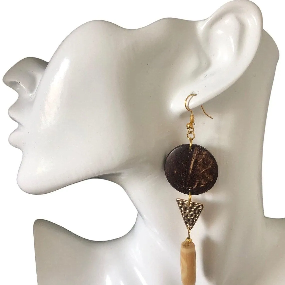 Exotic Wood Gold Plated Dangle Earrings