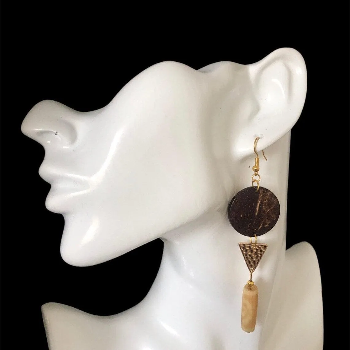 Exotic Wood Gold Plated Dangle Earrings