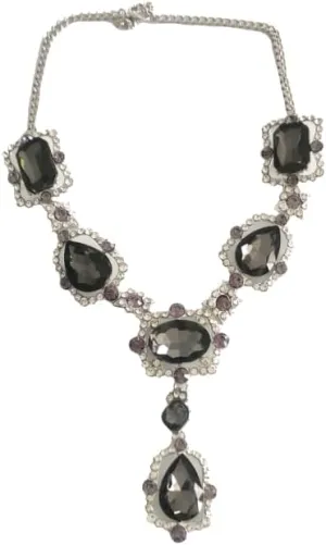 Extra Large Victorian Art Deco Antique Retro Vintage Style Silver Tone Grey Smokey Topaz Lavender Clear Rhinestone Chunky Statement Wedding Bridal Prom Drag Queen Pageant Necklace