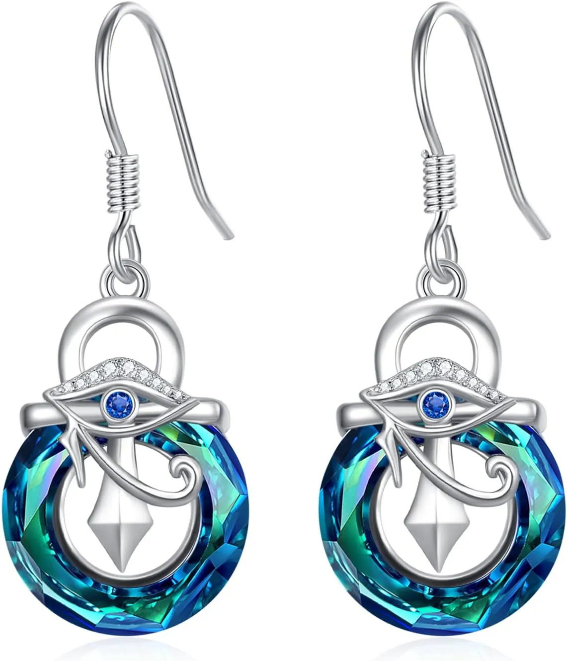 Eyes of Horus Earrings for Women 925 Sterling Silver Evil Eye Stud Egyptian Eye Protection ankh cross Religious Jewelry Gifts for Lovers