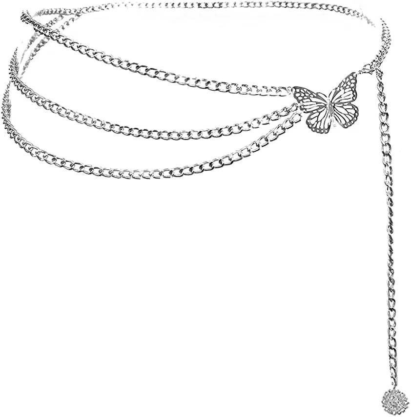 Eyraevor Women Long Tassel Waist Chain Belt Multilayer Body Belly Chain Metal Gold Silver Waist Chain Belt for Women Dress
