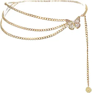 Eyraevor Women Long Tassel Waist Chain Belt Multilayer Body Belly Chain Metal Gold Silver Waist Chain Belt for Women Dress