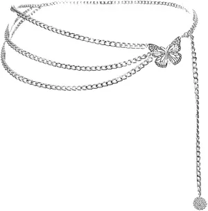 Eyraevor Women Long Tassel Waist Chain Belt Multilayer Body Belly Chain Metal Gold Silver Waist Chain Belt for Women Dress