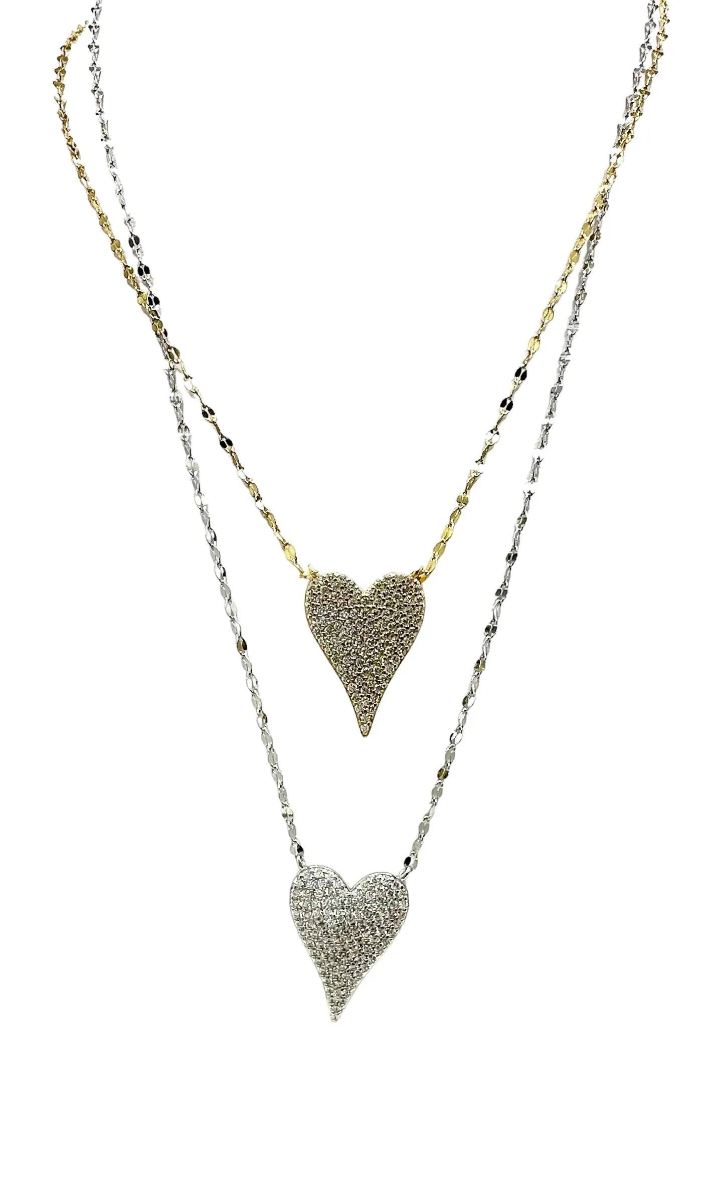 Faceted Links Pave Heart Necklace