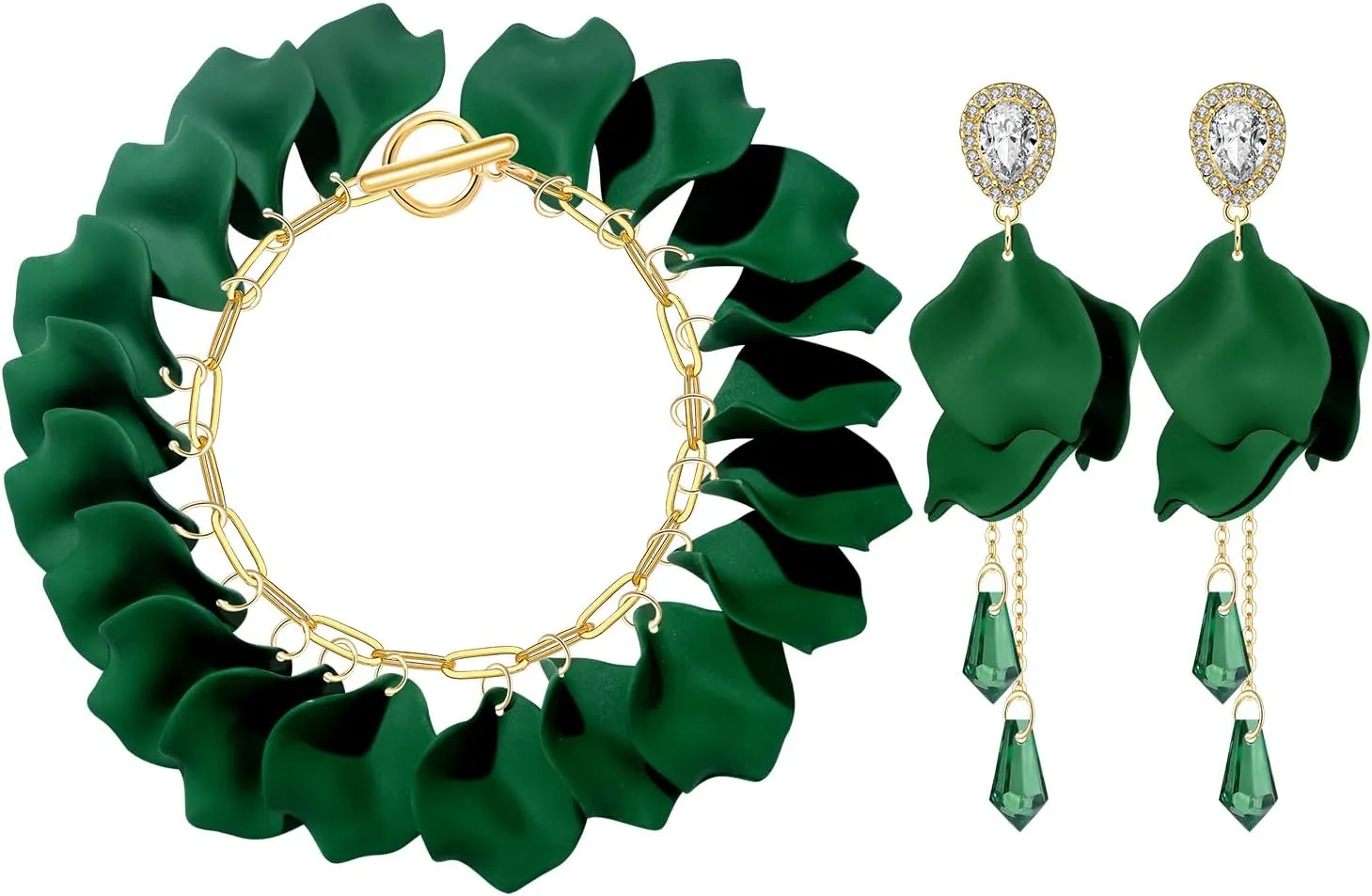 FAERLIIRY Flower Petal Necklace Earrings Set Layered Statement Necklace Beaded Necklace Jewelry Set for Women Summer Necklace Earrings