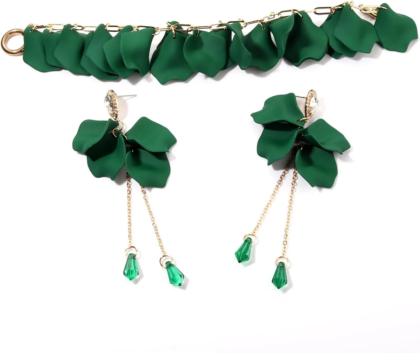 FAERLIIRY Flower Petal Necklace Earrings Set Layered Statement Necklace Beaded Necklace Jewelry Set for Women Summer Necklace Earrings