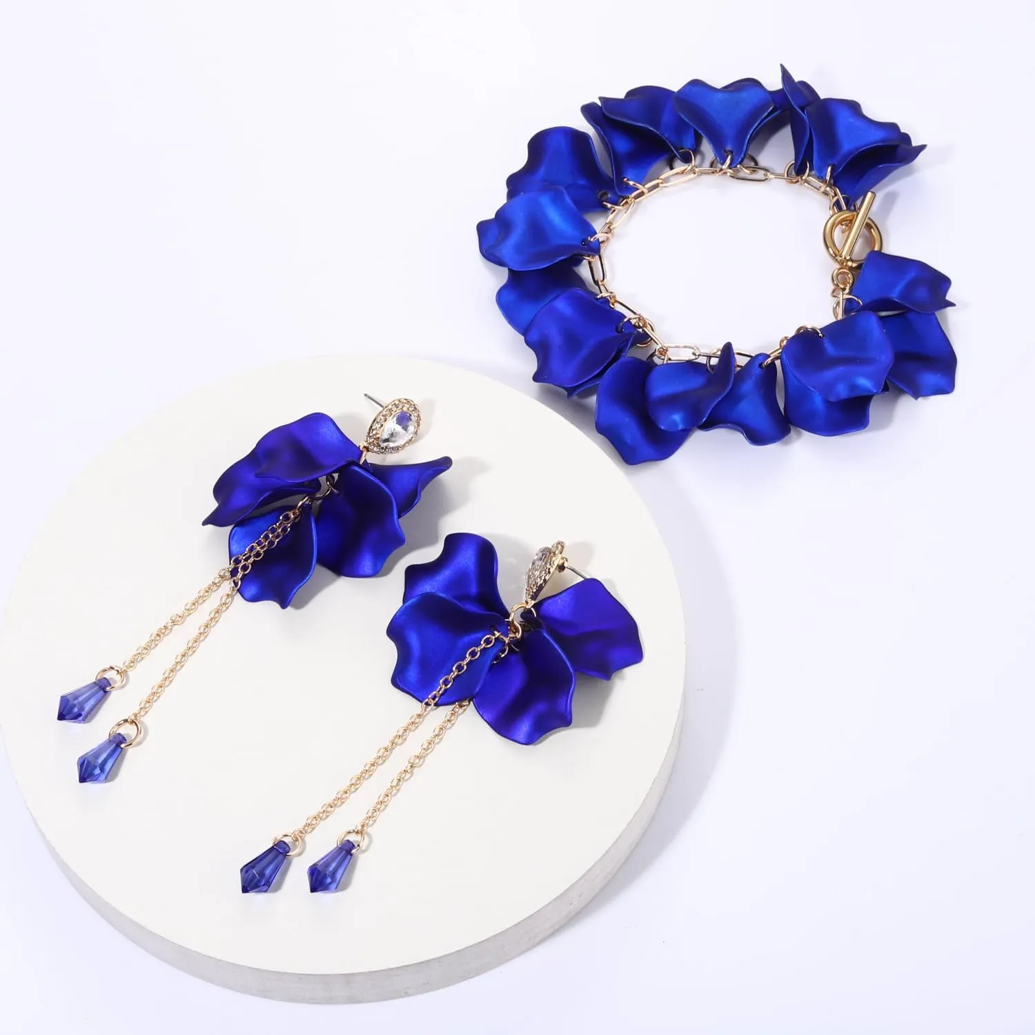 FAERLIIRY Flower Petal Necklace Earrings Set Layered Statement Necklace Beaded Necklace Jewelry Set for Women Summer Necklace Earrings