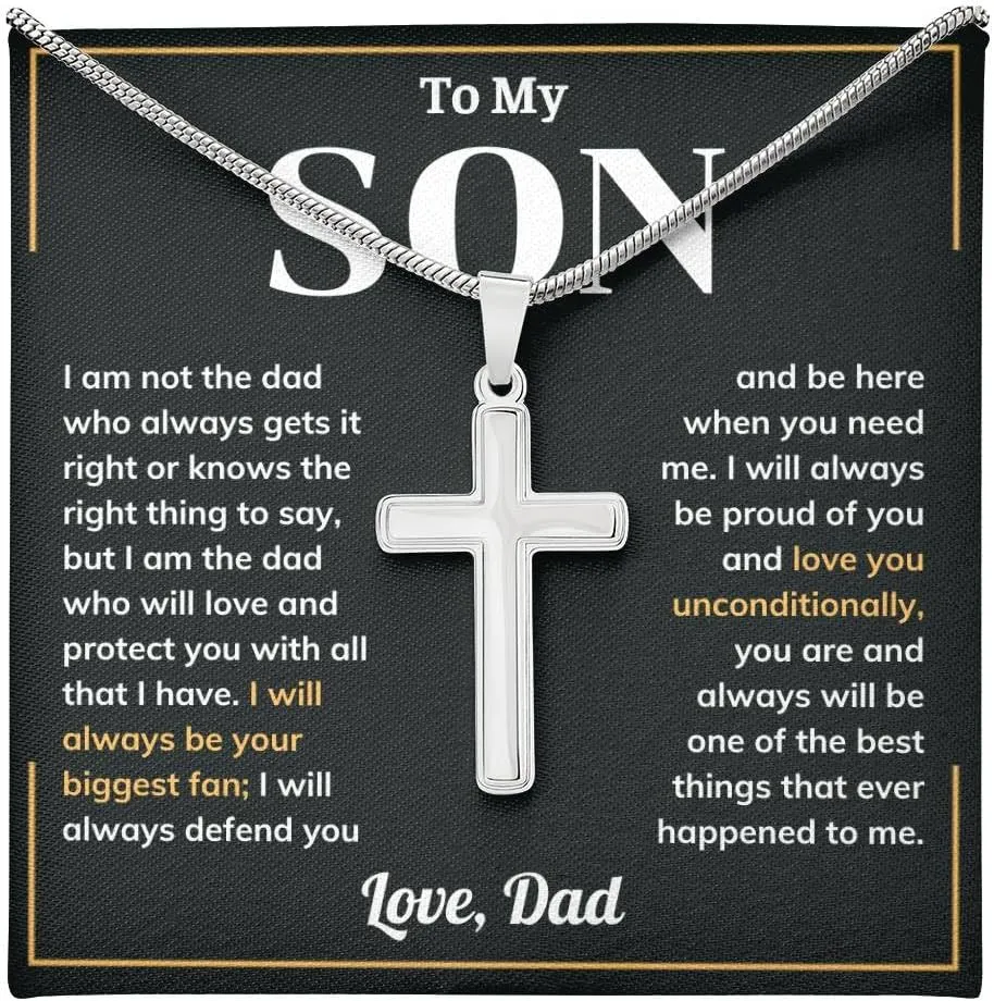 Faith Cross Necklace for Son - From Mom & Dad, Birthday & Graduation Gift