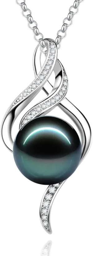FANCIME Gift for Women Wife Natural Tahitian Pearl Necklace Sterling Silver Mysterious Ocean Treasure 10-12MM Black Pearl Luxury Jewelry Gift for Women, Mother, Wife, 16" 2" Adjustable