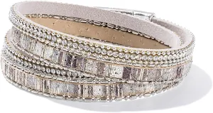FANCY SHINY Boho Leather Wrap Bracelet Stackable Crystal Rhinestone Bangle Cuff with Magnetic Clasp Trendy Bohemian Jewelry for Women