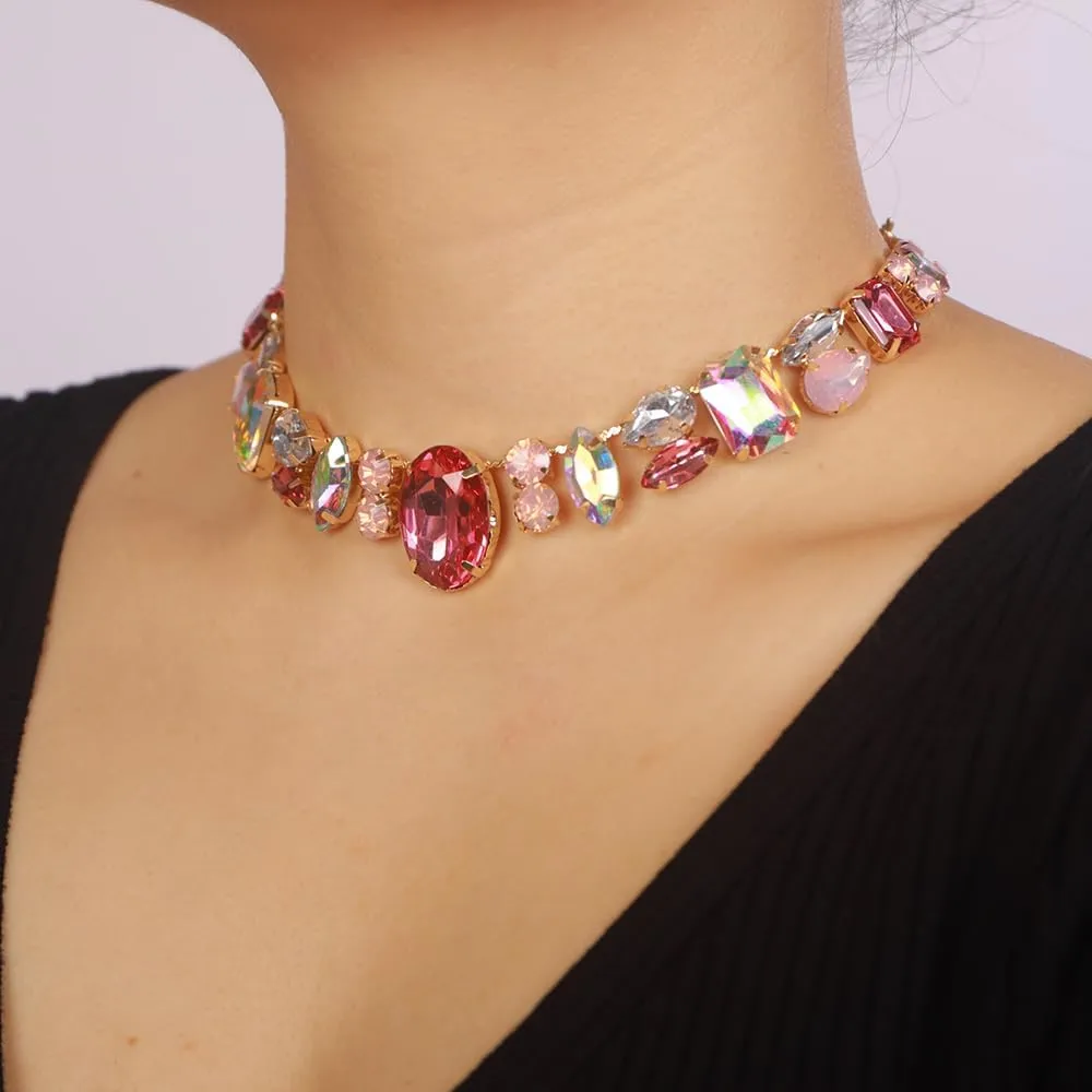 Fashion Prom Shinny Full Rhinestones Gold Silver Red Blue Choker Necklace Dainty Layered Sexy Purple Body Chain Choker Necklace Dainty Halloween Christmas Necklace Jewelry Gift for Women