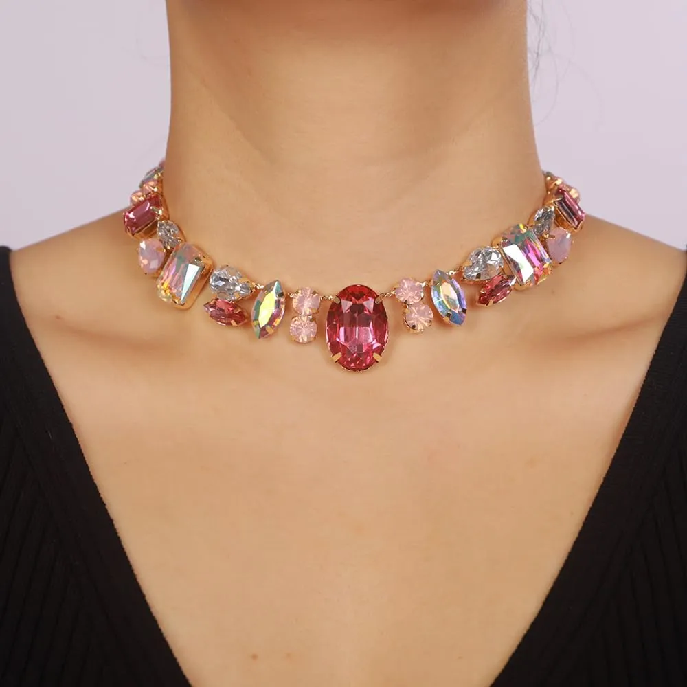 Fashion Prom Shinny Full Rhinestones Gold Silver Red Blue Choker Necklace Dainty Layered Sexy Purple Body Chain Choker Necklace Dainty Halloween Christmas Necklace Jewelry Gift for Women