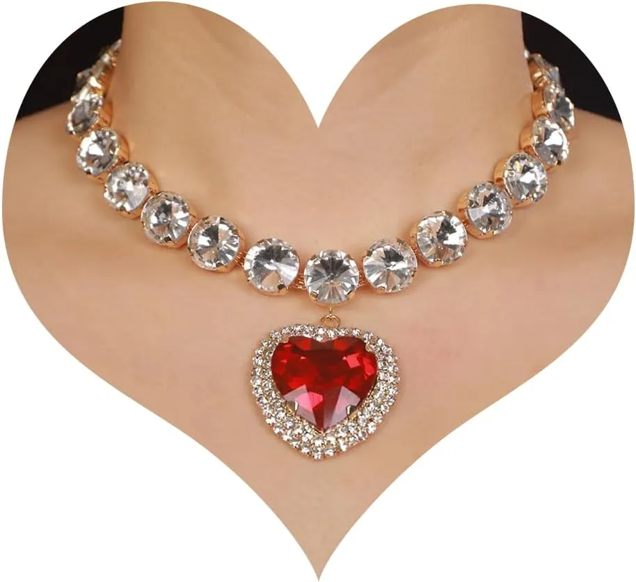 Fashion Prom Shinny Full Rhinestones Love Choker Necklace Earrings Set Dainty Layered Sexy Body Chain Pink Choker Necklace Dainty Gold Silver Halloween Christmas Crystals Necklace for Women