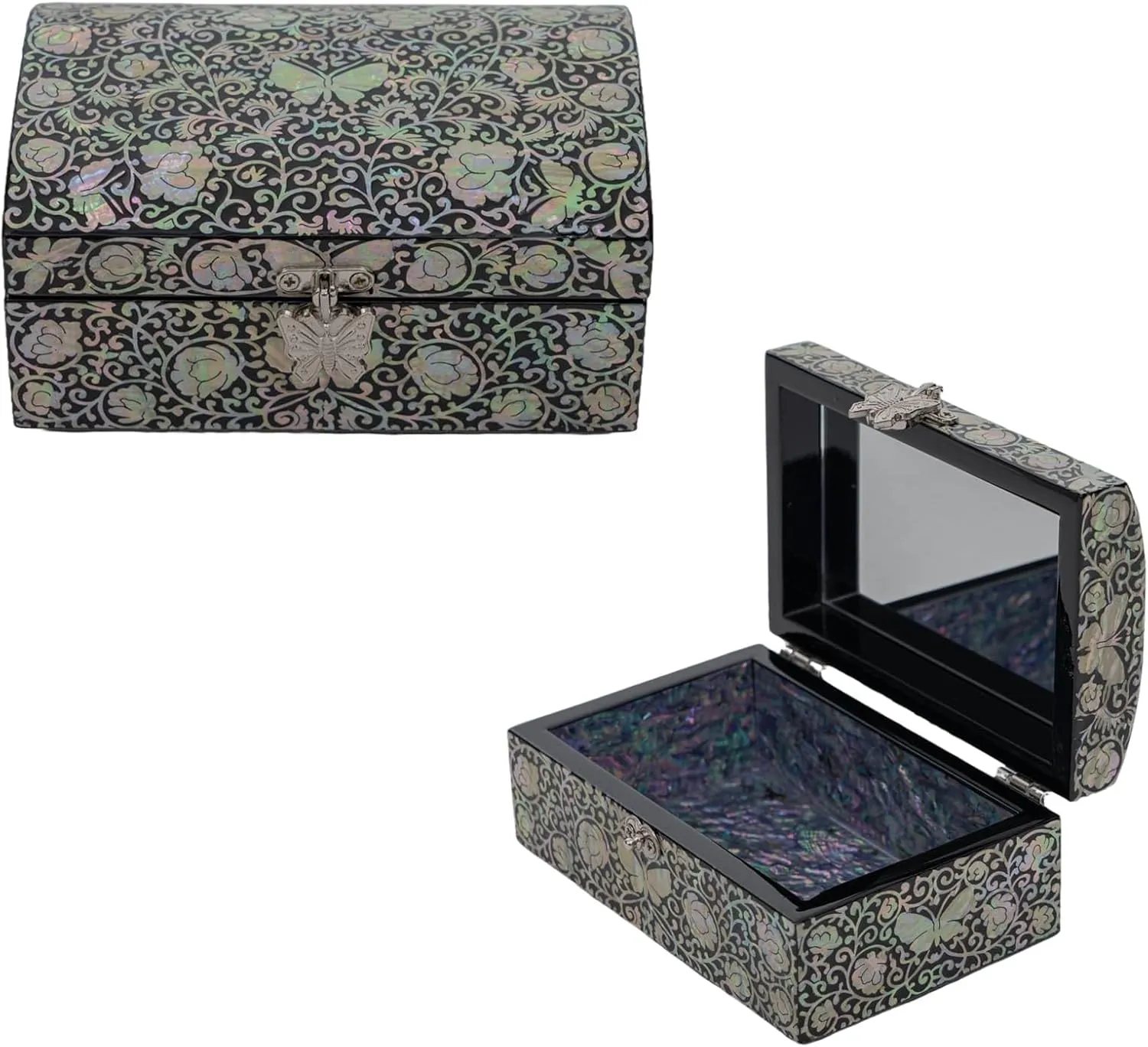 February Mountain Mother of Pearl Box - Handmade Trinket Box Mother's day Wedding Anniversary Christmas Birthday Gifts for women who have everything (Black-Butterfly)