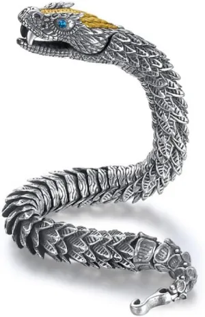 Feng Shui Dragon Bracelet, Vintage S925 Sterling Silver 18k Gold Handmade Dragon Bracelet, Good Luck Wealth Protection Amulet, Retro Style Meditation Dragon Link Chain Bracelets