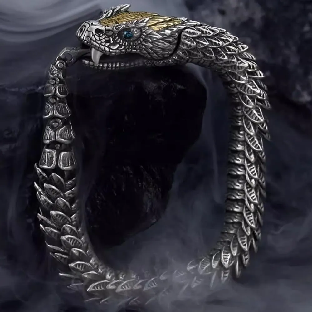 Feng Shui Dragon Bracelet, Vintage S925 Sterling Silver 18k Gold Handmade Dragon Bracelet, Good Luck Wealth Protection Amulet, Retro Style Meditation Dragon Link Chain Bracelets