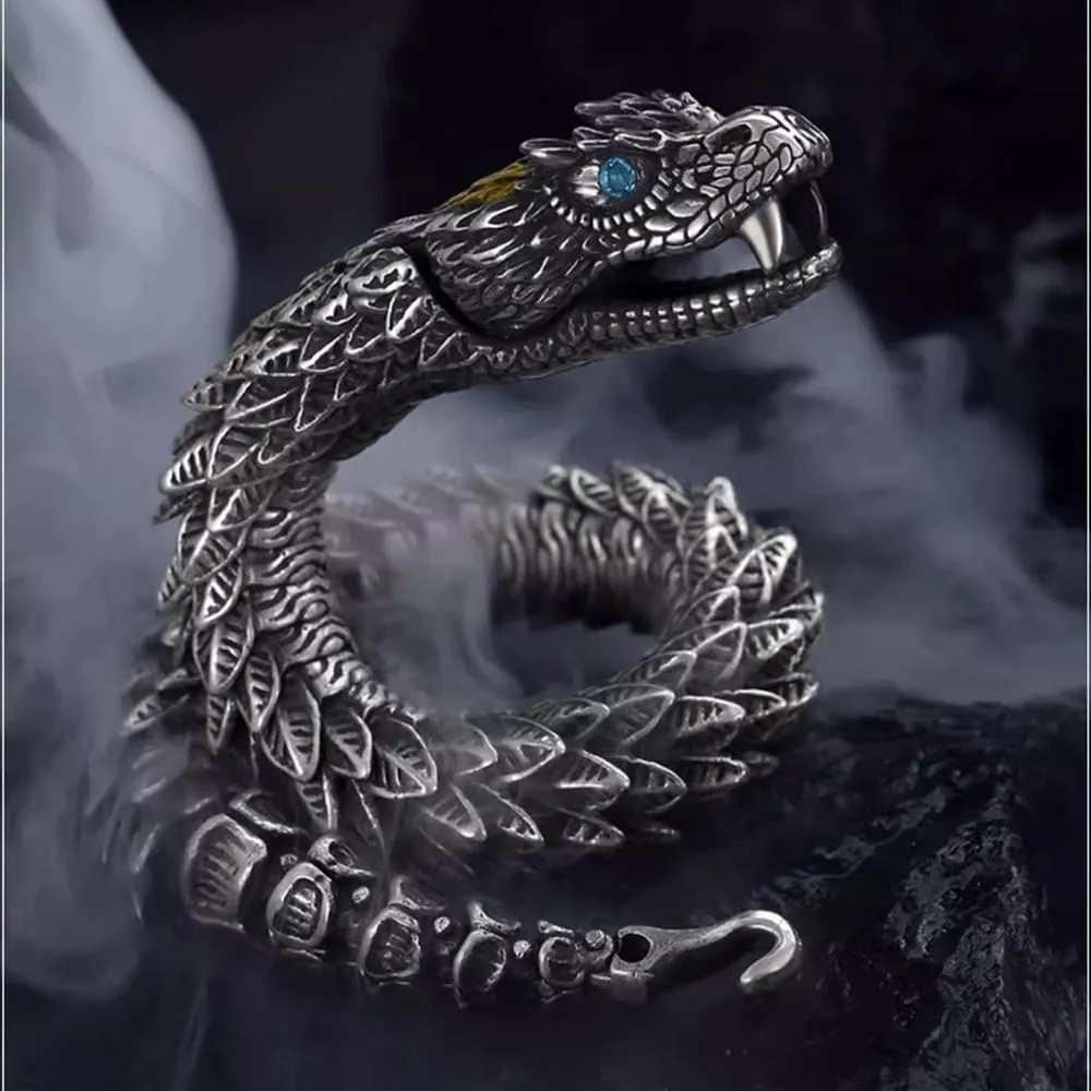 Feng Shui Dragon Bracelet, Vintage S925 Sterling Silver 18k Gold Handmade Dragon Bracelet, Good Luck Wealth Protection Amulet, Retro Style Meditation Dragon Link Chain Bracelets