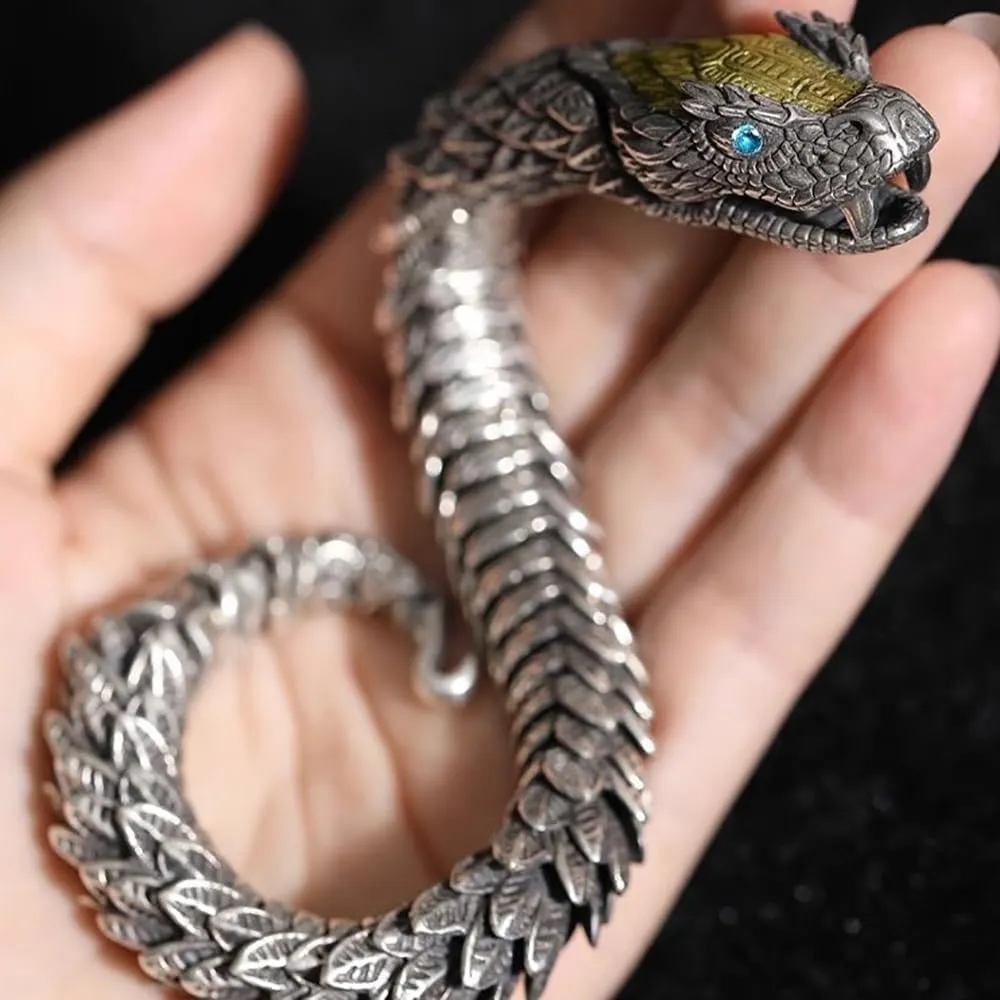Feng Shui Dragon Bracelet, Vintage S925 Sterling Silver 18k Gold Handmade Dragon Bracelet, Good Luck Wealth Protection Amulet, Retro Style Meditation Dragon Link Chain Bracelets