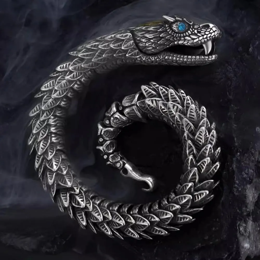 Feng Shui Dragon Bracelet, Vintage S925 Sterling Silver 18k Gold Handmade Dragon Bracelet, Good Luck Wealth Protection Amulet, Retro Style Meditation Dragon Link Chain Bracelets