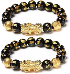 FengShui Bracelet for Men Women Wealth Good Luck Pixiu Bracelet Black Obsidian Buddha Bead Bracelet Elastic Buddha Dragon Mantra Bracelet Prosperity Protection Jewelry