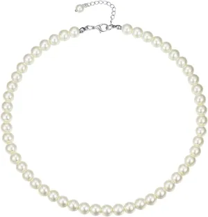FindChic Fake Pearl Necklace for Women 6mm/8mm Round Crystal Pearl Choker Necklace for Mother, Black & White